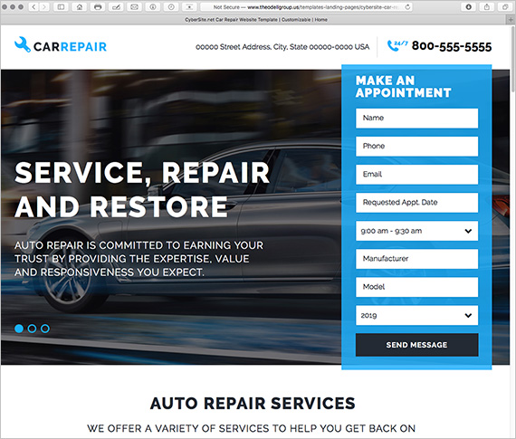 Car Repair Responsive Landing Page Template